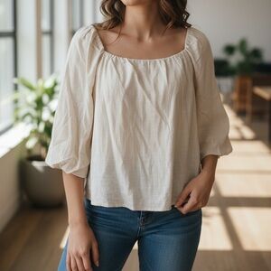 Bohme Cream Blouse with Puff Sleeves Size L